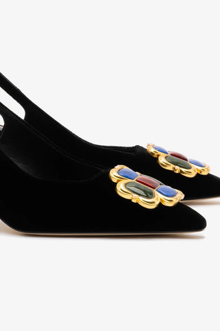 Slingback Chrissy Low Veludo Preto