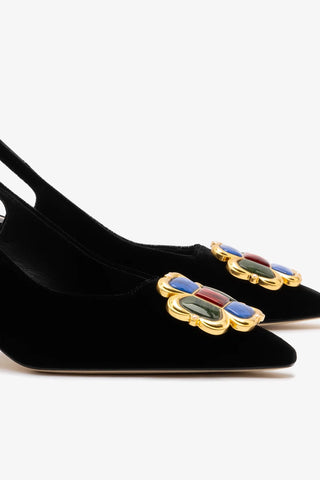 Slingback Chrissy Low Veludo Preto