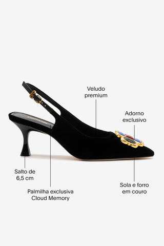 Slingback Chrissy Low Veludo Preto