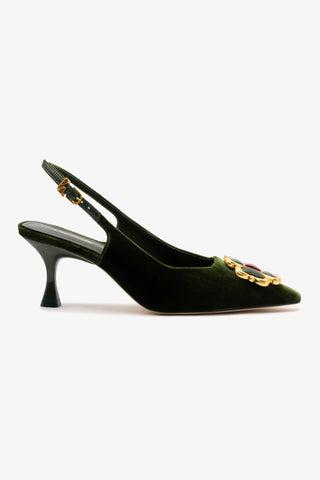 Slingback Chrissy Low Veludo Verde