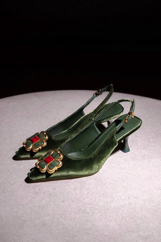 Slingback Chrissy Low Veludo Verde