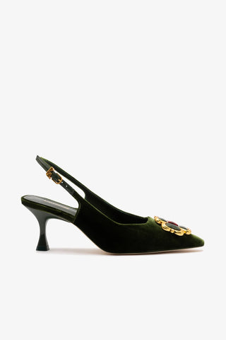 Slingback Chrissy Low Veludo Verde