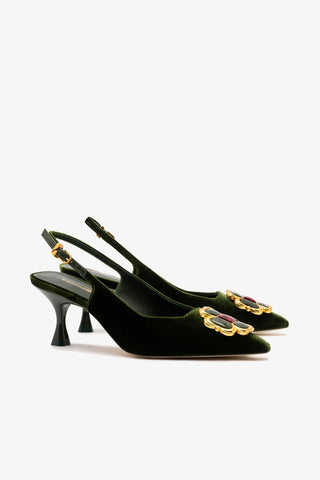 Slingback Chrissy Low Veludo Verde