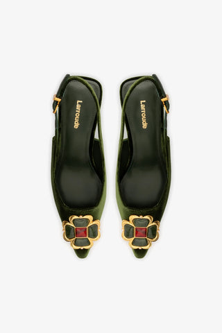 Slingback Chrissy Low Veludo Verde