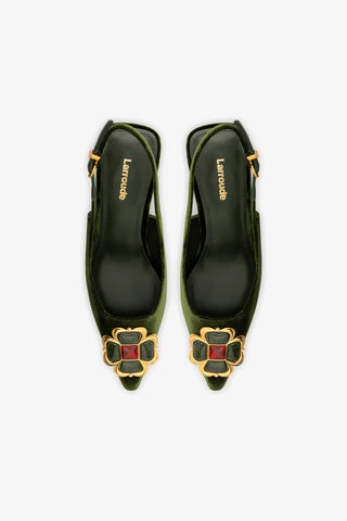 Slingback Chrissy Low Veludo Verde