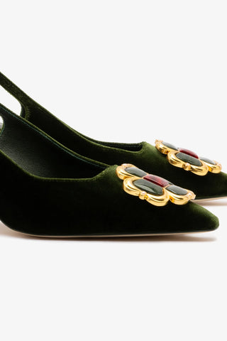 Slingback Chrissy Low Veludo Verde