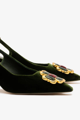 Slingback Chrissy Low Veludo Verde