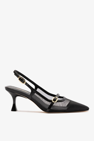 Slingback Ines Tela e Couro Preto Womens - Shoes - Pumps Larroudé