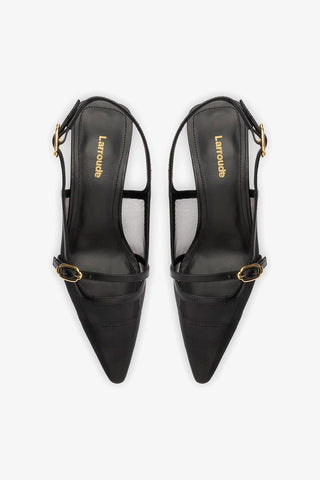Slingback Ines Tela e Couro Preto Womens - Shoes - Pumps Larroudé