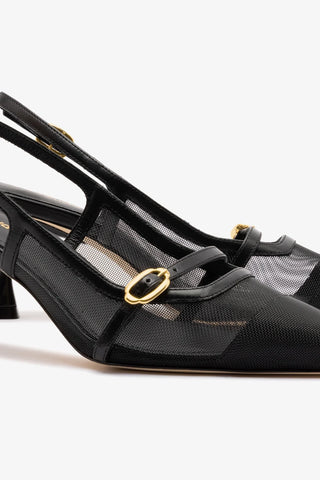 Slingback Ines Tela e Couro Preto Womens - Shoes - Pumps Larroudé
