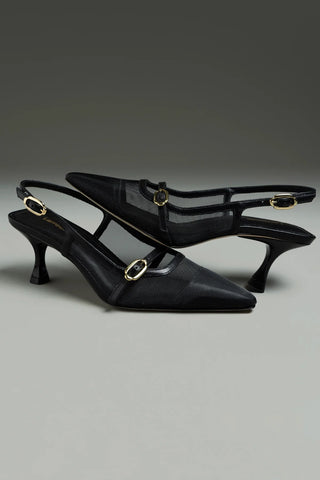 Slingback Ines Tela e Couro Preto Womens - Shoes - Pumps Larroudé