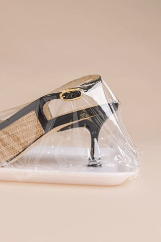 Slingback Ines Ráfia Natural e Couro Preto Pump Larroudé