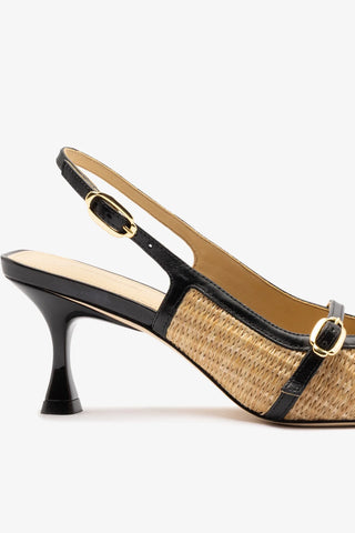 Slingback Ines Ráfia Natural e Couro Preto Pump Larroudé