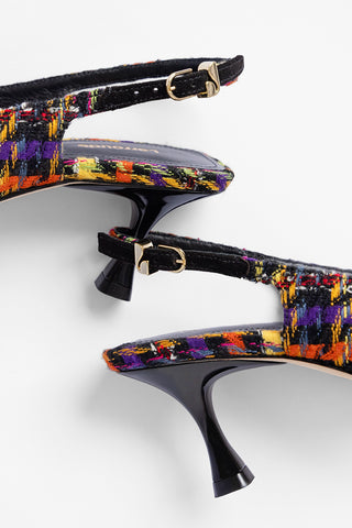 Slingback Ines Tweed Estampado Multicor
