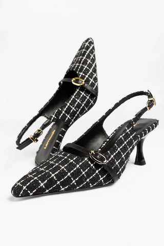 Slingback Ines Tweed Preto Pump Larroudé