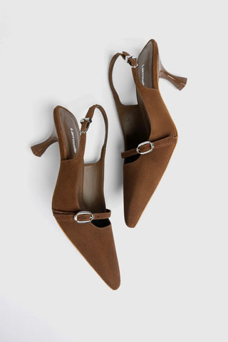 Slingback Ines Camurça Marrom Pump Larroudé