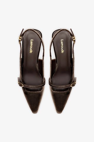 Slingback Ines Veludo Marrom