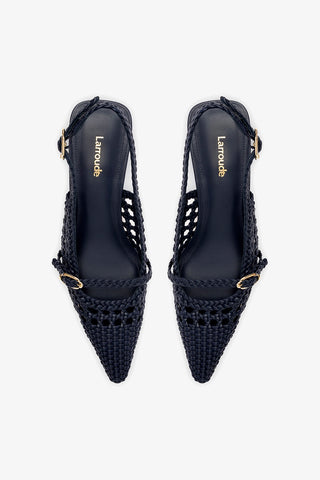 Slingback Ines Macramê Couro Azul Womens - Shoes - Pumps Larroudé