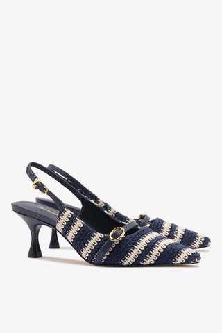 Slingback Ines Crochê Listrado Azul Pump Larroudé