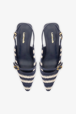 Slingback Ines Crochê Listrado Azul Pump Larroudé