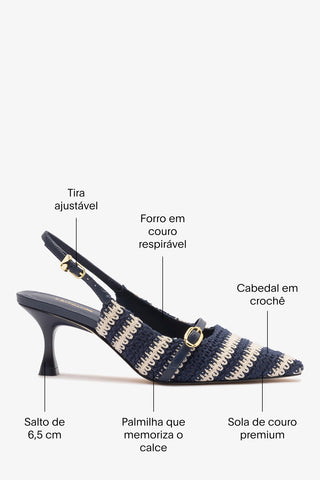 Slingback Ines Crochê Listrado Azul Pump Larroudé