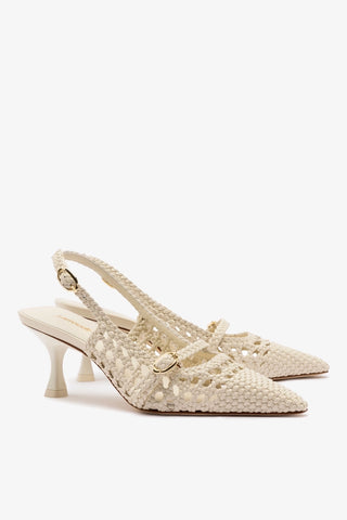 Slingback Ines Macramê Couro Off White