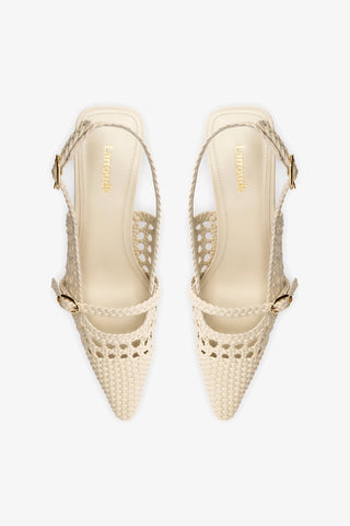 Slingback Ines Macramê Couro Off White