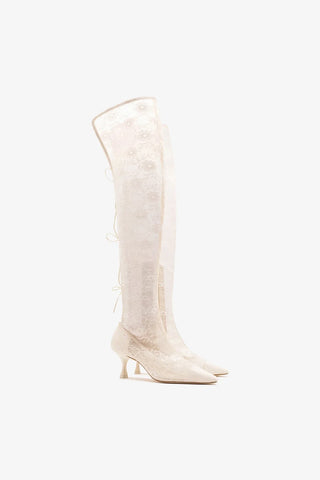 Larroudé x Markarian: Bota Amarração Ines Renda Branco Boot Larroudé x Markarian
