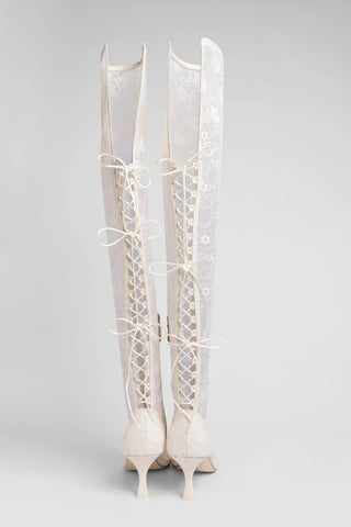 Larroudé x Markarian: Bota Amarração Ines Renda Branco Boot Larroudé x Markarian