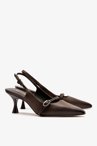 Slingback Ines Couro Marrom Womens - Shoes - Pumps Larroudé