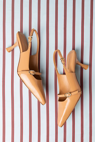 Slingback Ines Couro Bege Pump Larroudé