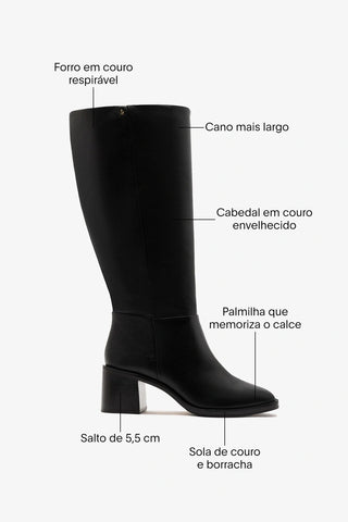 Bota Cano Largo Ricky Couro Preto Boot Larroudé