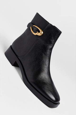 Bota Anne Verona Low Couro Preto Boot Larroudé