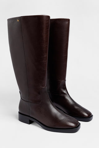 Bota Cano Largo Anne Couro Marrom Boot Larroudé