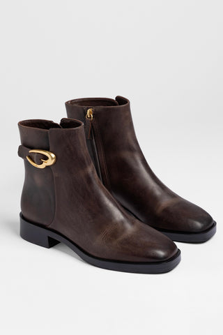 Bota Anne Verona Low Couro Marrom Boot Larroudé