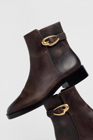 Bota Anne Verona Low Couro Marrom Boot Larroudé