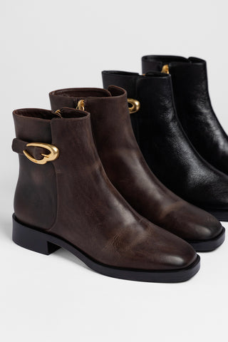 Bota Anne Verona Low Couro Marrom Boot Larroudé