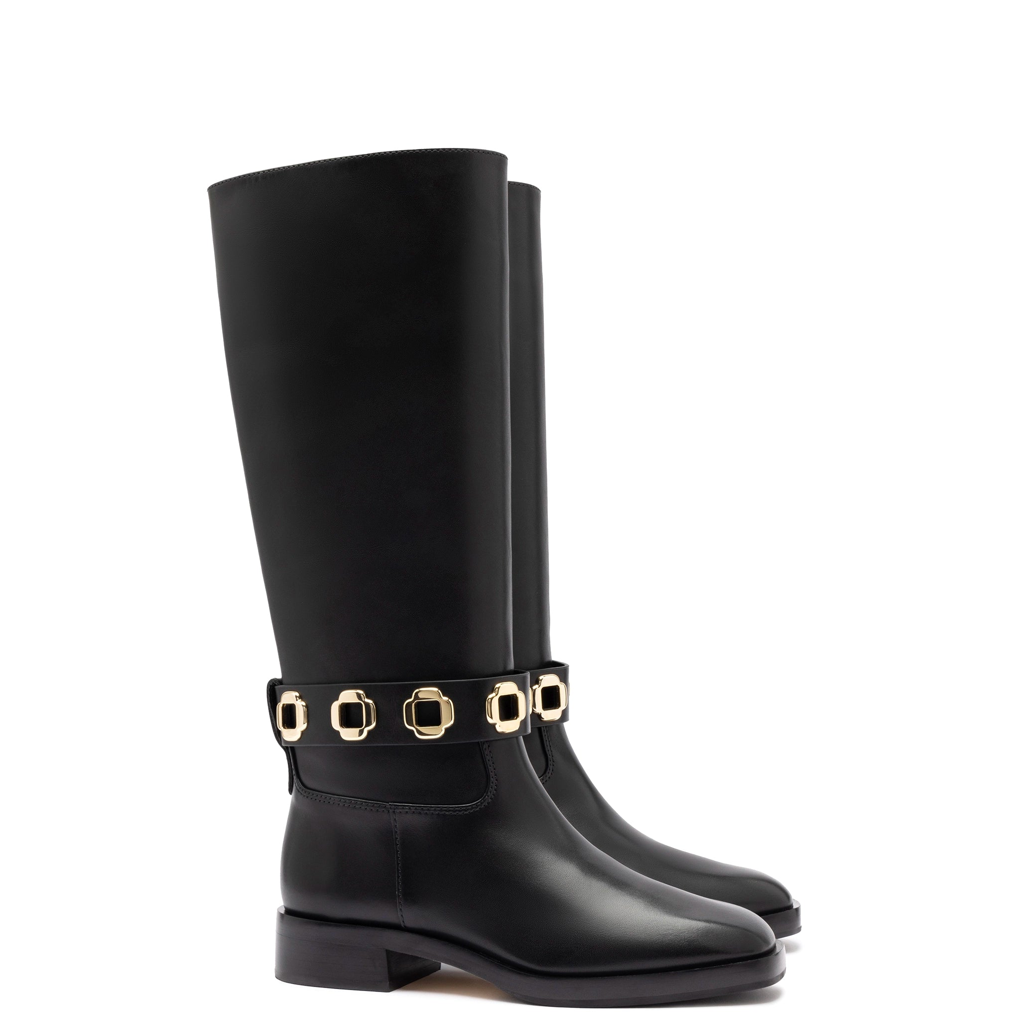 Milan Flat Boot In Black Leather