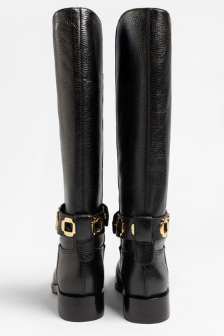 Bota Flat Milan Couro Preto Boot Larroudé