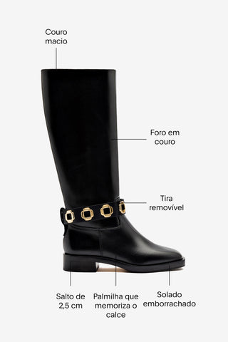 Bota Flat Milan Couro Preto Boot Larroudé