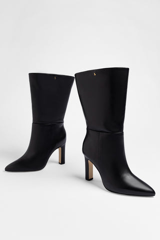 Bota Cano Largo Cindy Couro Preto Boot Larroudé