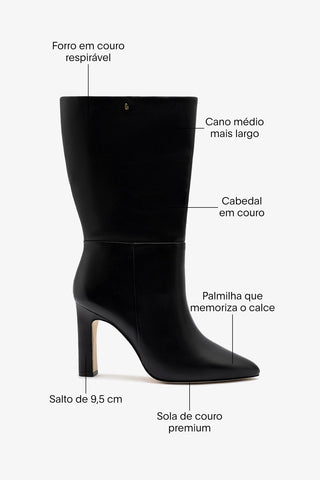 Bota Cano Largo Cindy Couro Preto Boot Larroudé