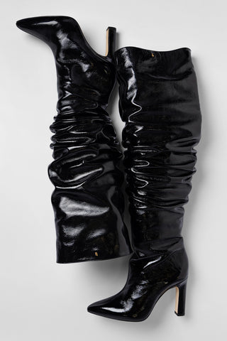 Bota Slouch Cindy Couro Verniz Preto Boot Larroudé