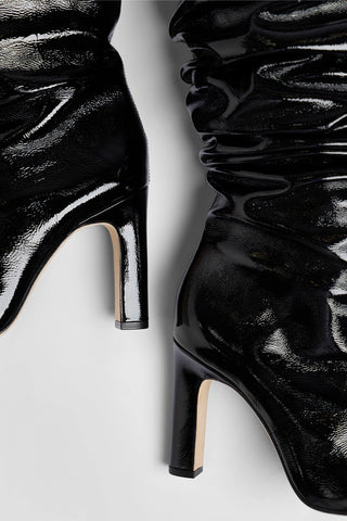 Bota Slouch Cindy Couro Verniz Preto Boot Larroudé