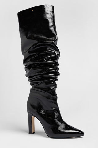 Bota Slouch Cindy Couro Verniz Preto Boot Larroudé