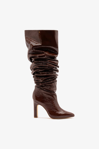 Bota Slouch Cindy Couro Verniz Marrom Boot Larroudé