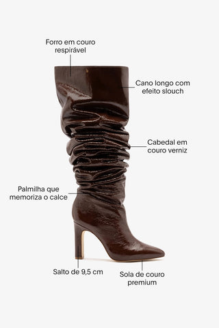 Bota Slouch Cindy Couro Verniz Marrom Boot Larroudé