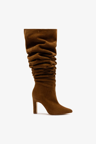 Bota Slouch Cindy Camurça Marrom Boot Larroudé