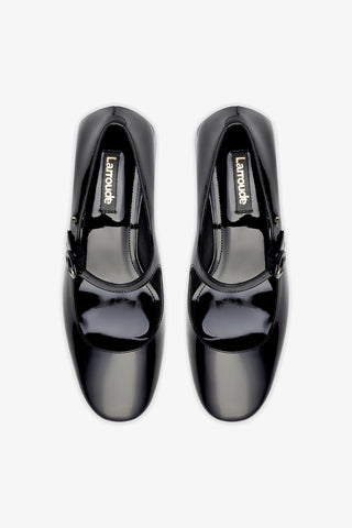 Scarpin Salto Bloco Blair Couro Verniz Preto Womens - Shoes - Pumps Larroudé