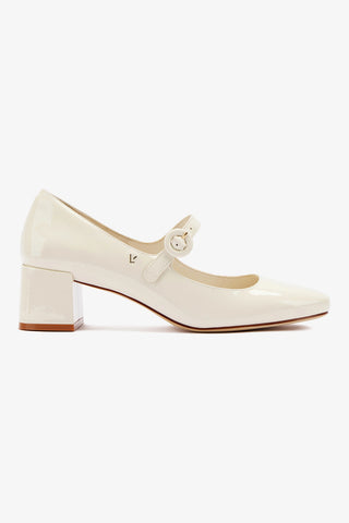 Scarpin Salto Bloco Blair Couro Verniz Off White
